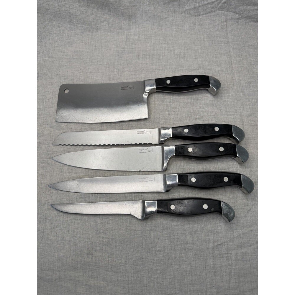 BergHOFF Heavyweight Stainless Knives 6” 7” 8”  Set of 5 Cleaver Bread Chef